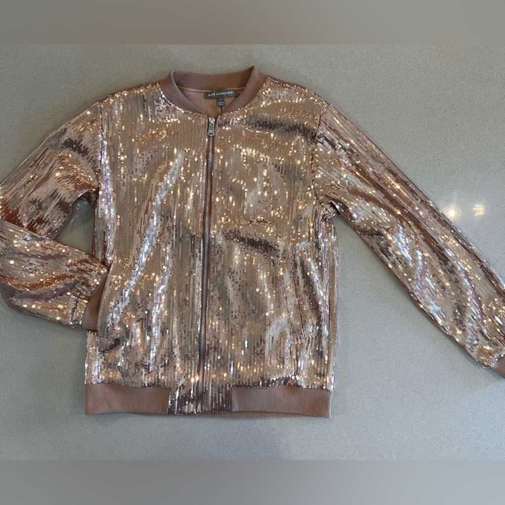 NWOT Sequin Bomber Jacket SZ S Amphora, Gold, Copper, Brown tones Never Worn - Picture 9 of 14